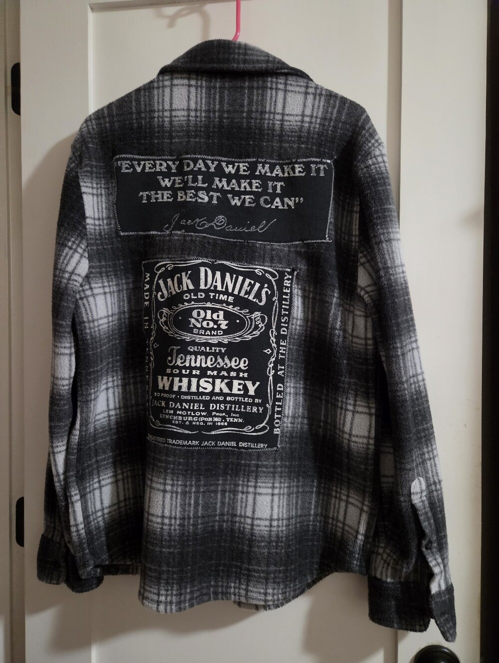 Upcycled True Grit Long Sleeve Flannel With Rare Jack Daniels Tee Shirt Graphics